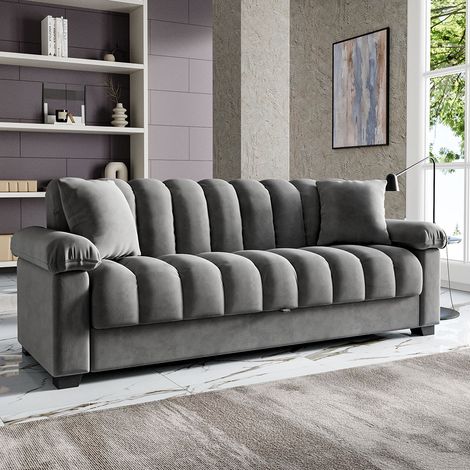 Grey Channel Sleeper Sofa Bed (1/5)