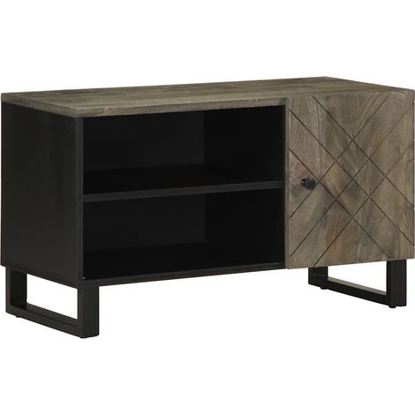 Mueble de TV madera maciza de mango negro 80x33x46 cm