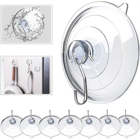 Crochets à ventouses. Ventouses transparentes en PVC de 6,35 cm (2,5 pouces) avec crochets métalliques. Grandes ventouses amovibles et robustes (3,2 kg/7 lb) pour la cuisine, la salle de bain et la do (1/4)