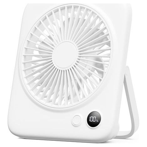 Petit ventilateur de table, ventilateur portable, léger et silencieux, rechargeable, 4 vitesses, pliable à 180°, blanc (1/5)