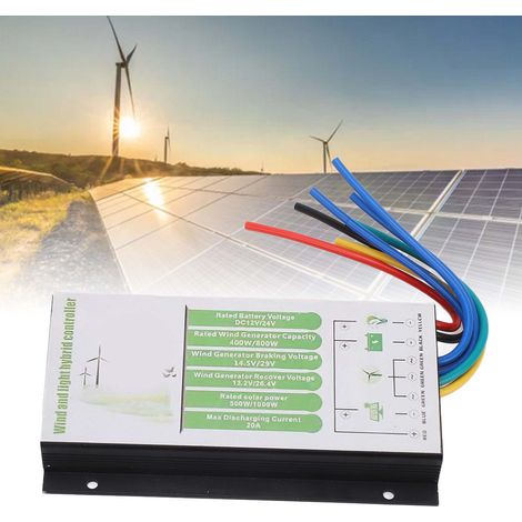 Contrôleurs hybrides éoliens et solaires pour la charge automatique des batteries 12V/24V, contrôleur de charge hybride 20A pour la charge d'une éolienne jusqu'à 800W et d'un panneau solaire jusqu'à 1 (1/5)