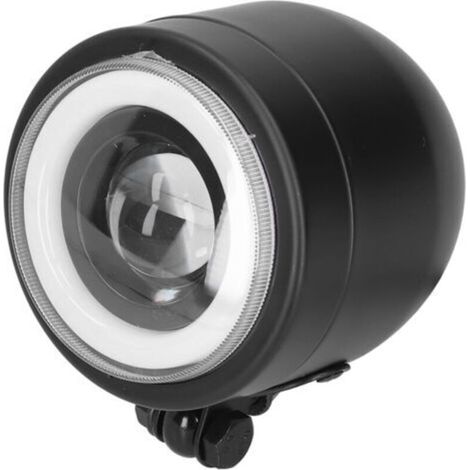 Phare LED Vintage rond œil d'ange, lampe avant adaptée pour moto Cruiser Choppers Bobber café Racer (lumière blanche et jaune)