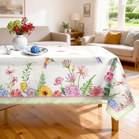 Nappe lavable 152x264cm avec motif Fleurs & Colibri, rectangulaire