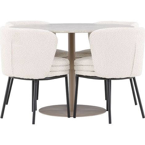Lycke Essgruppe Tisch Ø110cm und 4 Boucle Stühle beige. (1/4)
