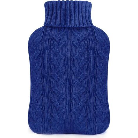Bouillotte avec housse - Housse en tricot doux premium - Grande bouillotte 2L, bleu marine (1/4)