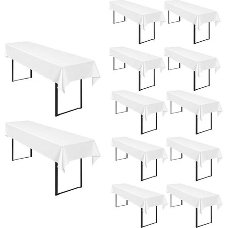 Sets de nappes de table de bière 12 pièces Blanc 250x100 cm Polyester pour Fêtes & Événements