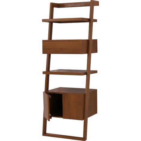 Scaffale alto in teak HHG-756, armadietto scala bagno, teak di qualità B (durame, 20-30 anni), 170x60x45cm (1/5)