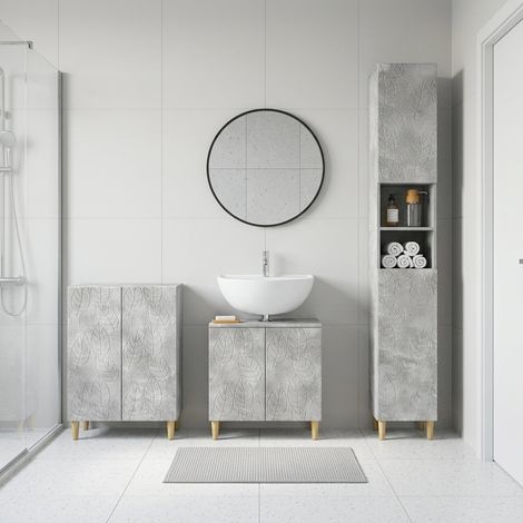 vidaXL 3 Piece Bathroom Cabinet Set DELFT Concrete Grey (1/5)