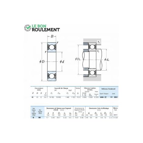Roulement à billes 61909-DDU-NSK