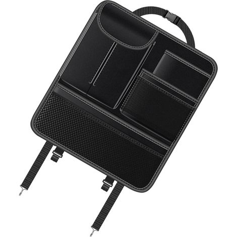 Sacoche de rangement multifonctionnelle pour siège arrière de voiture, idéale pour ranger téléphones portables, portefeuilles, lunettes, boîtes de mouchoirs et plus encore. (Noir) (1/5)
