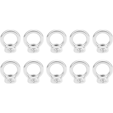 Lot de 10 boulons à œil de levage M6 avec écrous et fixations en acier inoxydable pour câbles et cordes.
