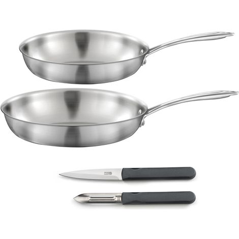 Gourmet - Set 2 poêles 24-28cm inox, 1 éplucheur et 1 couteau office (1/5)