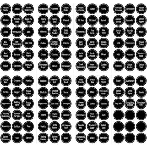 Juego de 144 etiquetas autoadhesivas para botes de especias, 13,5 x 26,7 cm, negras - Crezuo