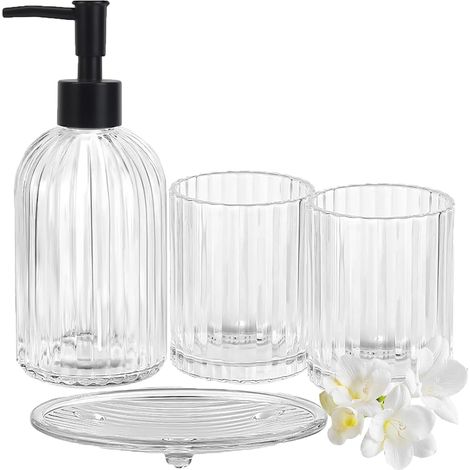 Ensemble d'accessoires de salle de bain transparent, 4 pièces, ensemble complet en verre (1/5)