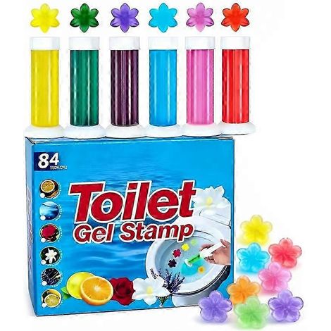 Tampons de gel pour toilettes 84 Flowers, 6 bâtonnets, 6 parfums frais, nettoyant désodorisant longue durée pour salle de bain (1/5)
