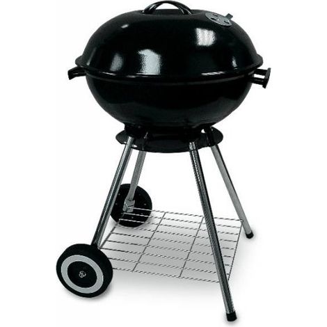 Barbecue in acciaio griglia Ø 45 cm nero con ruote e coperchio Fredi
