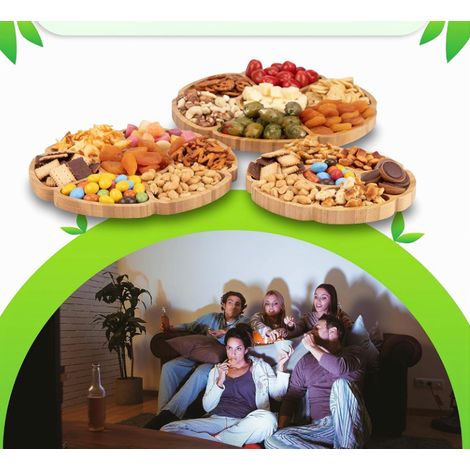 Assiette ronde en bambou (couleur bois naturel) – assiette à apéritif résistante avec compartiments – plateau décoratif en bois – plateau de service (1/5)