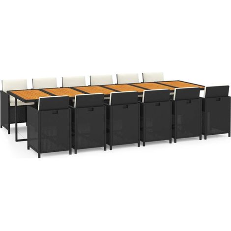 Ensemble à manger de jardin coussins 13 pcs Mobilier de jardin Résine tressée Noir (1/5)