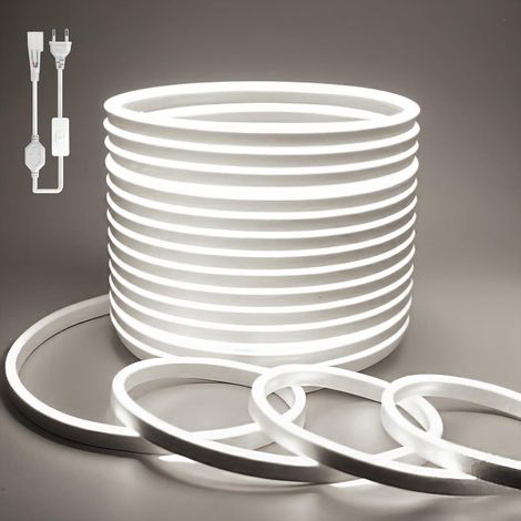 Ruban LED Exterieur Etanche 50M Blanc de Bandeau LED 220V Néon Bande Eclairage Lumineuse IP65 de Flexible Imperméable Découpable Intérieure Inclus Adaptateur Secteur pour Chambre Cuisine (1/5)