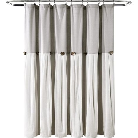 Rideau de douche en polyester imperméable et anti-moisissure, bicolore gris et blanc, utilisable aussi comme séparateur de pièce (1/5)