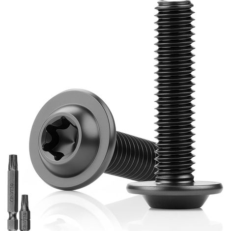 Lot de 25 vis à tête bombée - Noir - M6 x 25 mm - Vis à tête plate avec bride - En acier inoxydable 304 - Avec rondelle A2 V2A - Filetage complet - Avec 2 clés Torx T30 - Pour échafaudage en bois (1/5)