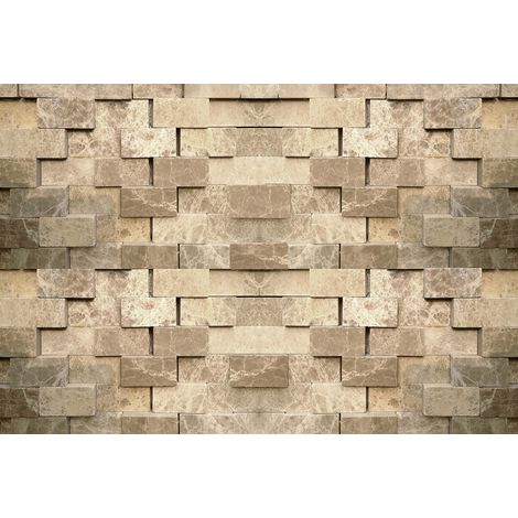 Papier peint panoramique 3d mur de pierre | Tapisserie panoramique nature beige et brun moderne | Papier peint panoramique salle de bain effet marbre - 384 X 260 cm (8 pièces) (1/2)