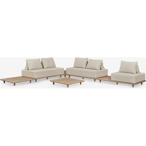 Ensemble de jardin avec canapé d'angle modulaire 4 pièces avec table d'appoint et table basse 95x95 cm en acacia Portet SKLUM (1/5)