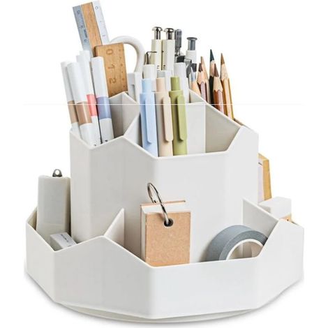 Organisateur de Bureau, Pot a Crayon Rotatif à 360 Degrés, Organiseur Bureau avec 9 Compartiments, Pot à Crayon, Porte Crayons Bureau, Rangement Stylo (1/4)