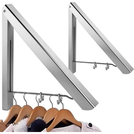 Cintres pliants muraux en aluminium pour vêtements, lot de 2 (1/5)
