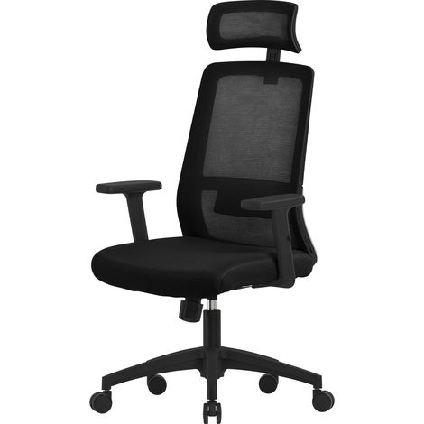 ML-Design Bürostuhl ergonomisch Schwarz, Mesh, Schreibtischstuhl mit Verstellbarer Lendenwirbelstütze, Kopfstütze & Armlehnen, Wippfunktion, Drehstuhl mit Rollen, Computerstuhl Chefsessel Gaming Stuhl