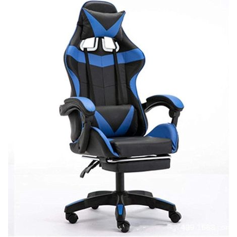 TrAdE Shop Traesio - Sedia Poltrona Ufficio Casa Ecopelle Cuscino Lombare Poggiatesta Piedi Blu Nero - (1/4)
