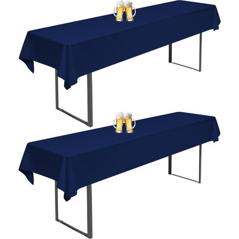 Lot de 2 housses de table de bière bleu marine 260x110cm Lavable & Repassable