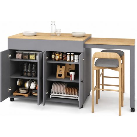 ELVMI Tavolo Bistrot Allungabile con 6 Nicchie per Sala da Pranzo e Cucina, Grigio, 117×50×94.6 cm (1/5)
