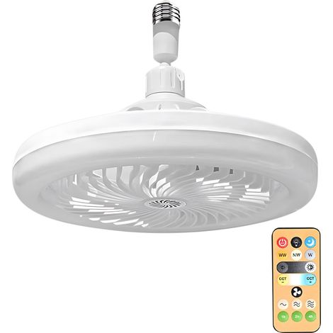 Ventilateur Plafonnier Sans Hélices - 10 Pouces - Avec Éclairage Intégré E27 - Télécommande Incluse - Pour Cuisine Salle De Bain Garage Local Technique - 1 Pièce (1/5)