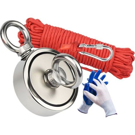Double Faces Aimant Néodyme avec Corde (20M) - Combiné 150 Kg Extrêmement Traction Puissant Rond Pêche Aimants Idéale pour Pêche à L'aimant et Chasse Au Trésor - Diamètre 67mm