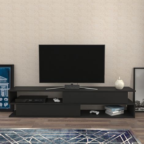 Decorotika Cortez Unique Design Meuble TV TV Cabinet TV Console Meuble TV With Two Cabinets And Two Open Shelves - Anthracite (1/4)