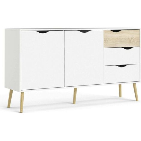 Dmora - Credenza Animato, Buffet da soggiorno, Madia da salotto, Dispensa da cucina, 147x39 h81 cm, Bianco e Quercia (1/5)