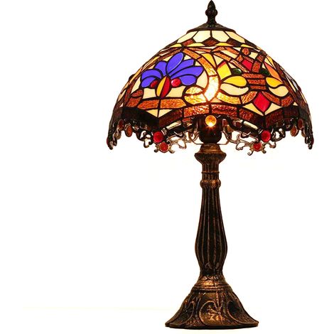 Lampe de table Tiffany baroque en verre mosaïque floral, E27