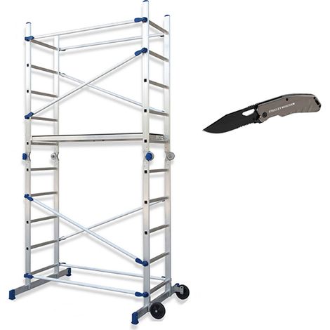 Echafaudage domestique pliable : Hauteur de travail maximale de 3.78m + Couteau de poche STANLEY - FACPN-COUTEAU