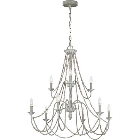Lampadario Classico Maryville Acciaio Grigio Slavato Legno 9 Luci E14 (1/5)