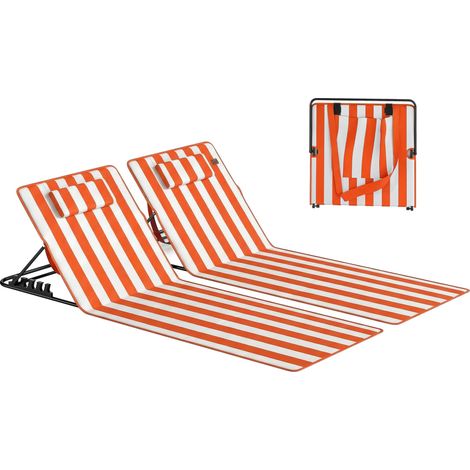 Ensemble de 2 transats de plage pliables et portables avec dossier réglable, orange. idéal pour se détendre au soleil dans votre jardin, sur votre terrasse ou au bord de la piscine, alliant confort e (1/5)