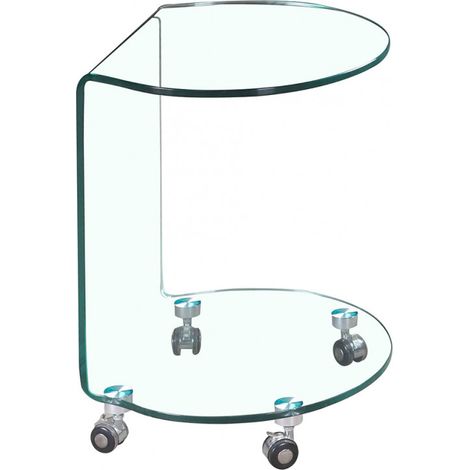 Bout de canapé rond en verre trempé 12 mm – Hauteur 57 cm – 4 roulettes avec freins – Table d'appoint moderne – Meubletmoi (1/5)