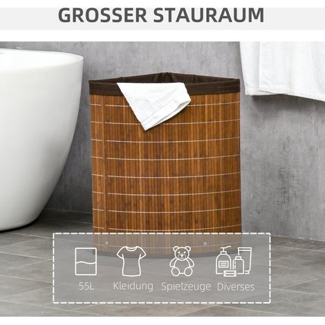 Panier de rangement pour linge sale, 55 litres, couvercle détachable, dimensions 38x38x57 cm, teinte brun foncé (1/5)