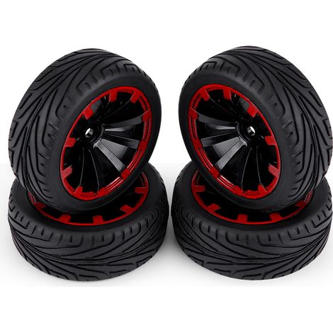 Jeu de 4 pneus en caoutchouc pour voiture RC 1:10, jantes pour tout-terrain et course, 10 trous. (1/5)