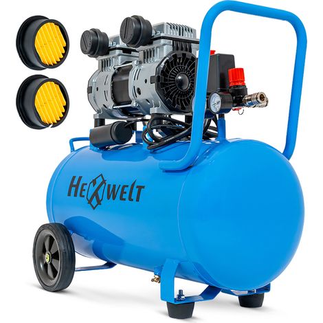 Compressore senza olio HEXWELT 50L 1500W 8 BAR 250 l/min Silenzioso Doppio cilindro