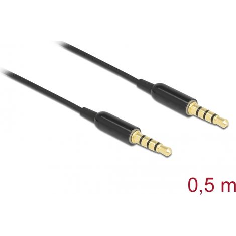 Delock Cable conector estÃ©reo de 3,5 mm 4 pines macho a macho Ultra Slim 0,5 m negro