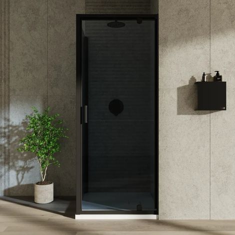 Box doccia 70x80 cm con apertura a battente e parete fissa vetro 6mm fum profili nero opaco h185 Tonga (1/4)
