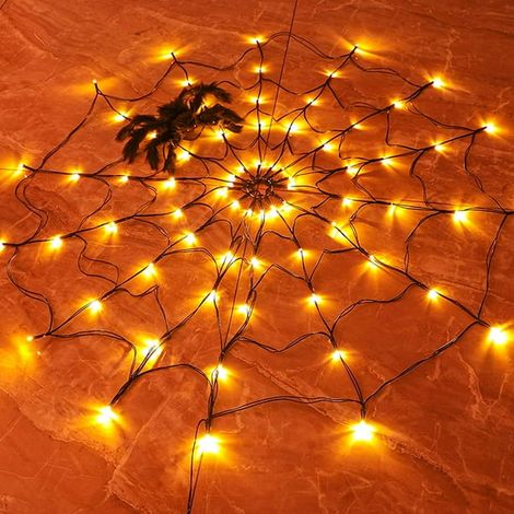 Toile d'araignée lumineuse Halloween 96 LED violette avec araignée, 8 modes déco extérieur intérieur jardin maison patio, guirlande toiles d'araignée illuminées pour fête effrayante (1/4)