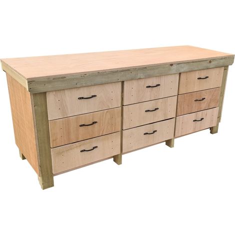 Wooden Eucalyptus hardwood top workbench, tool cabinet with drawers (V.2) (H-90cm, D-70cm, L-240cm)