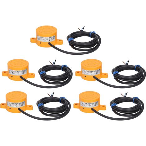Lot de 5 interrupteurs de proximité SD-3020C, capteur non encastré, PNP normalement ouvert, tension 6-36V DC, détection sans contact. (1/5)